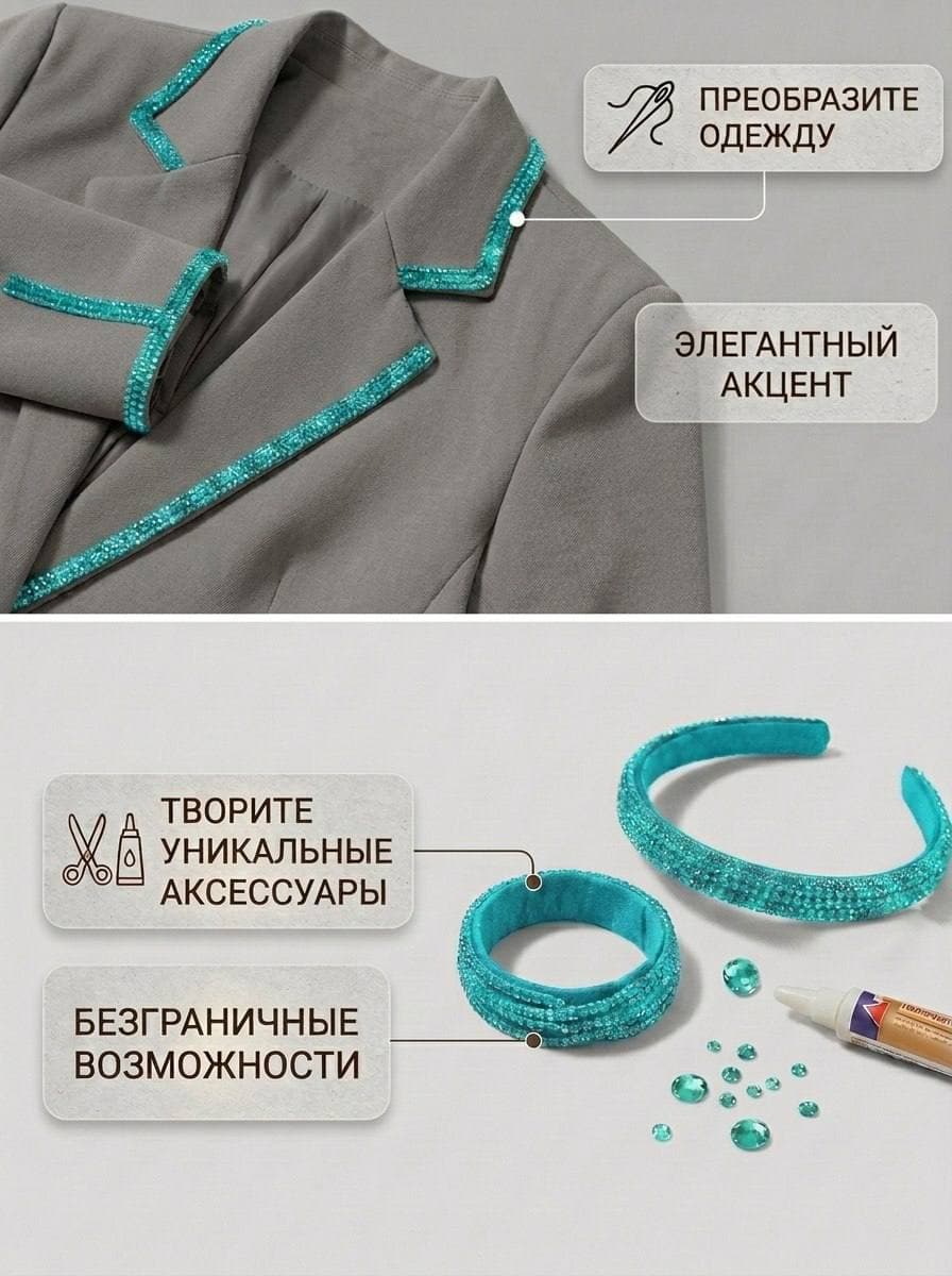 Стразовый шнур со стразами для рукоделия 4 мм, 50 м, ярко-бирюзовый 026