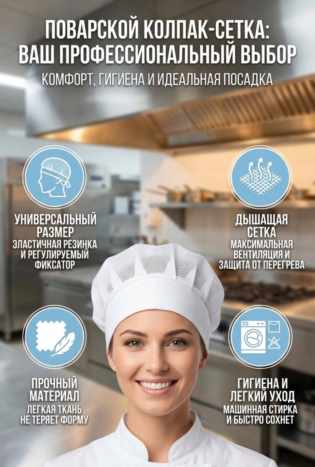 Универсальный поварской колпак, белый