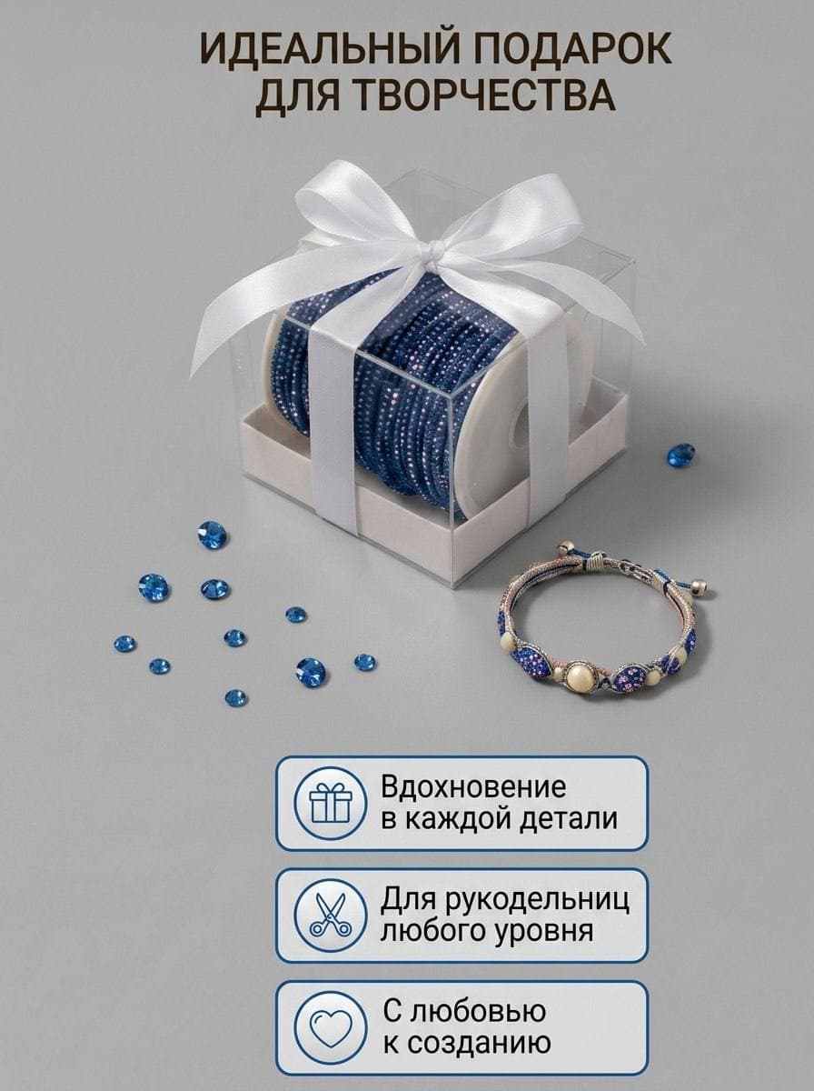 Стразовый шнур со стразами для рукоделия 4 мм, 50 м, светло-синий 014