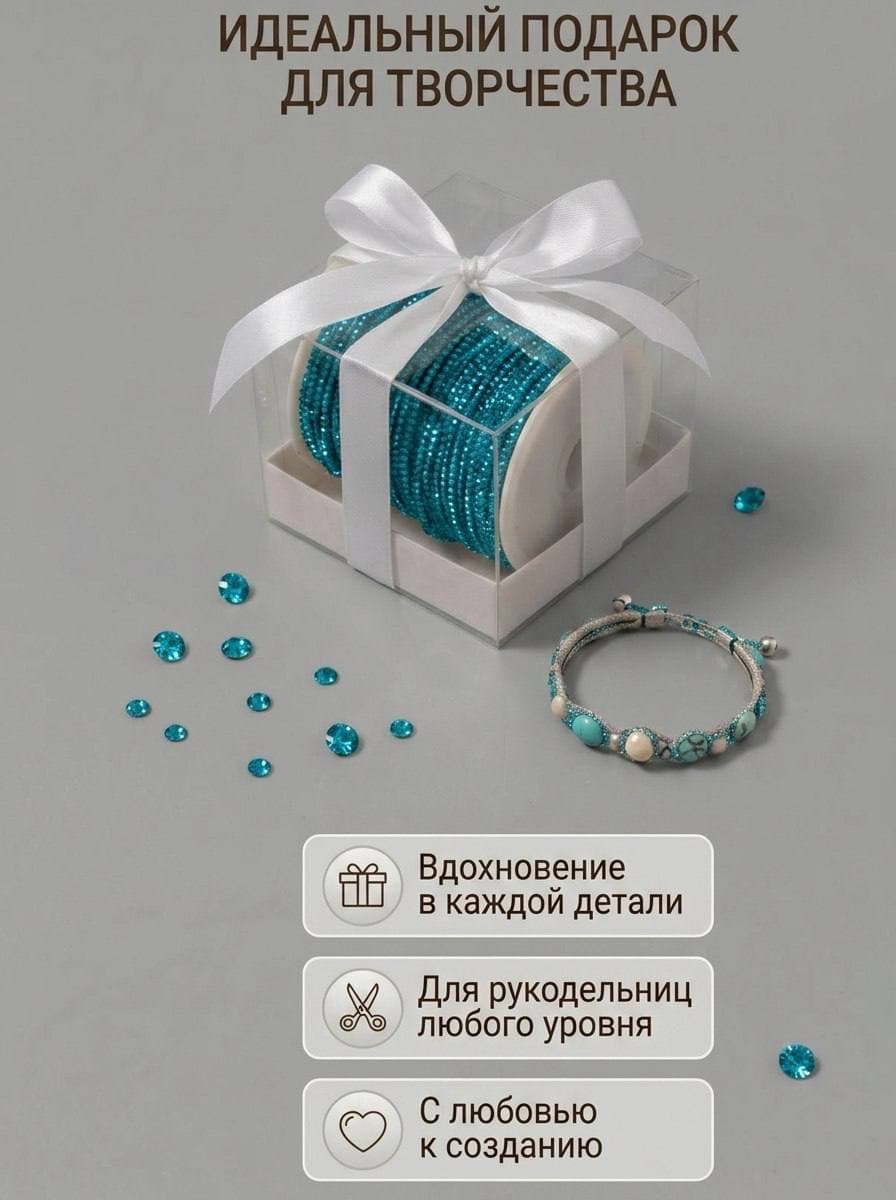 Стразовый шнур со стразами для рукоделия 4 мм, 50 м, бирюзовый 013