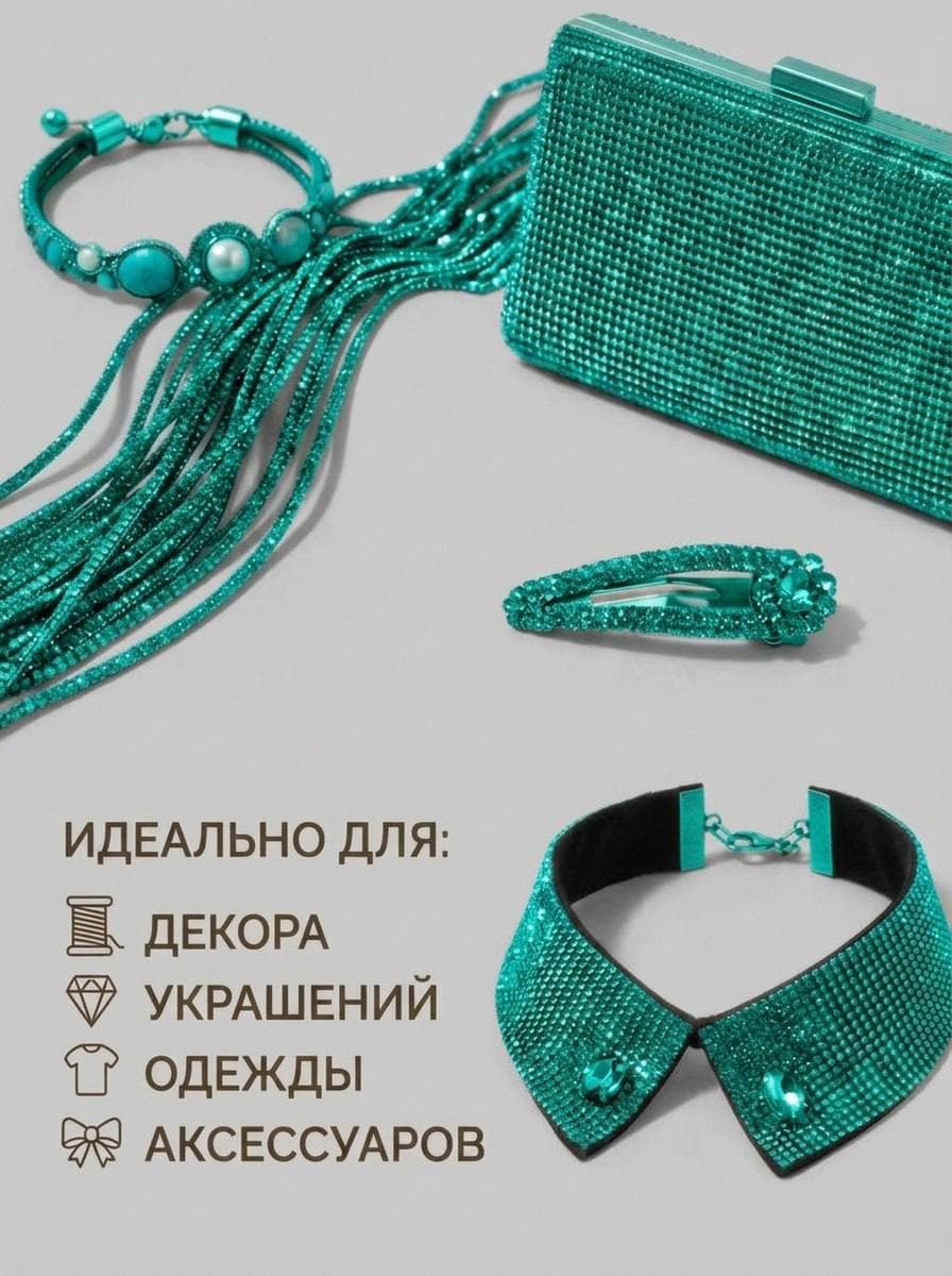 Стразовый шнур со стразами для рукоделия 4 мм, 50 м, ярко-бирюзовый 026