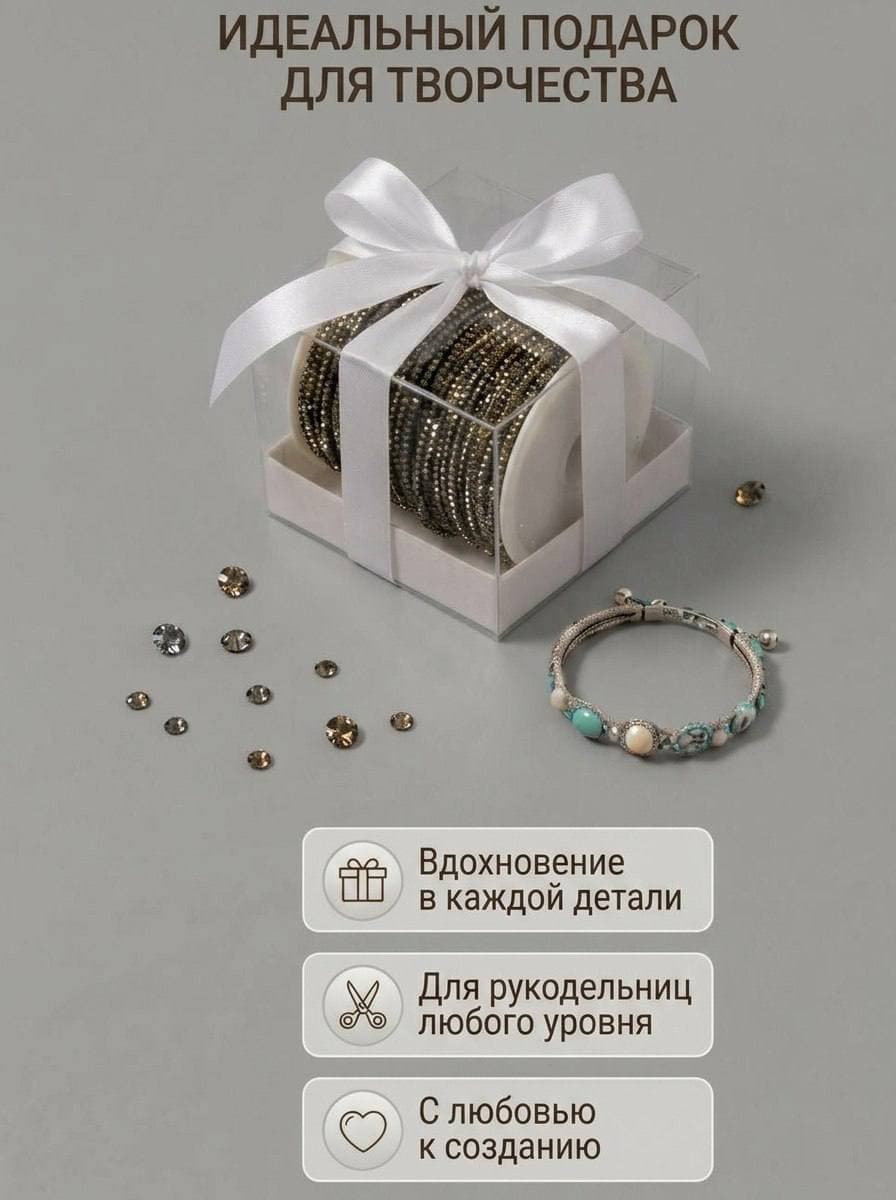 Стразовый шнур со стразами для рукоделия 4 мм, 50 м, песчаный металл 030