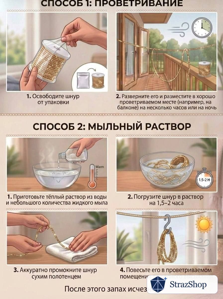 Стразовый шнур, шампань, 50 м
