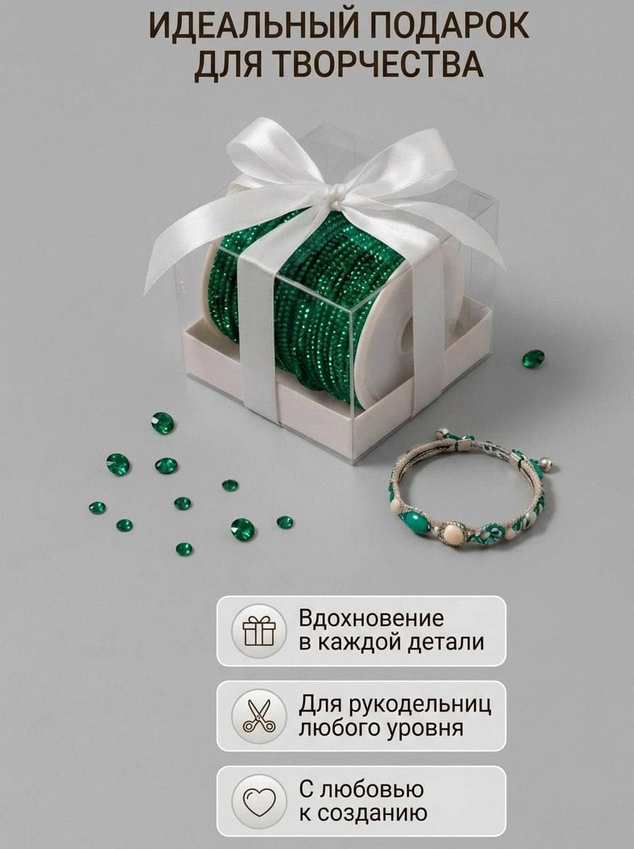 Стразовый шнур со стразами для рукоделия 4 мм, 50 м, темно-зеленый 028