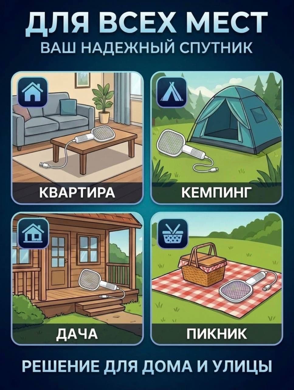 Электрическая мухобойка 2 в 1 с USB-зарядкой, белая