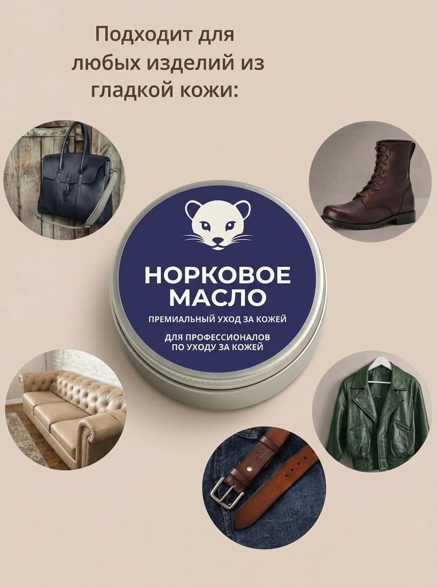 Жир для обуви с норковым маслом, крем-воск для натуральной кожи, 30 мл
