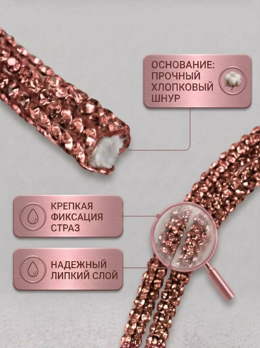 Стразовый шнур со стразами для рукоделия 4 мм, 50 м, нежно-розовый 032