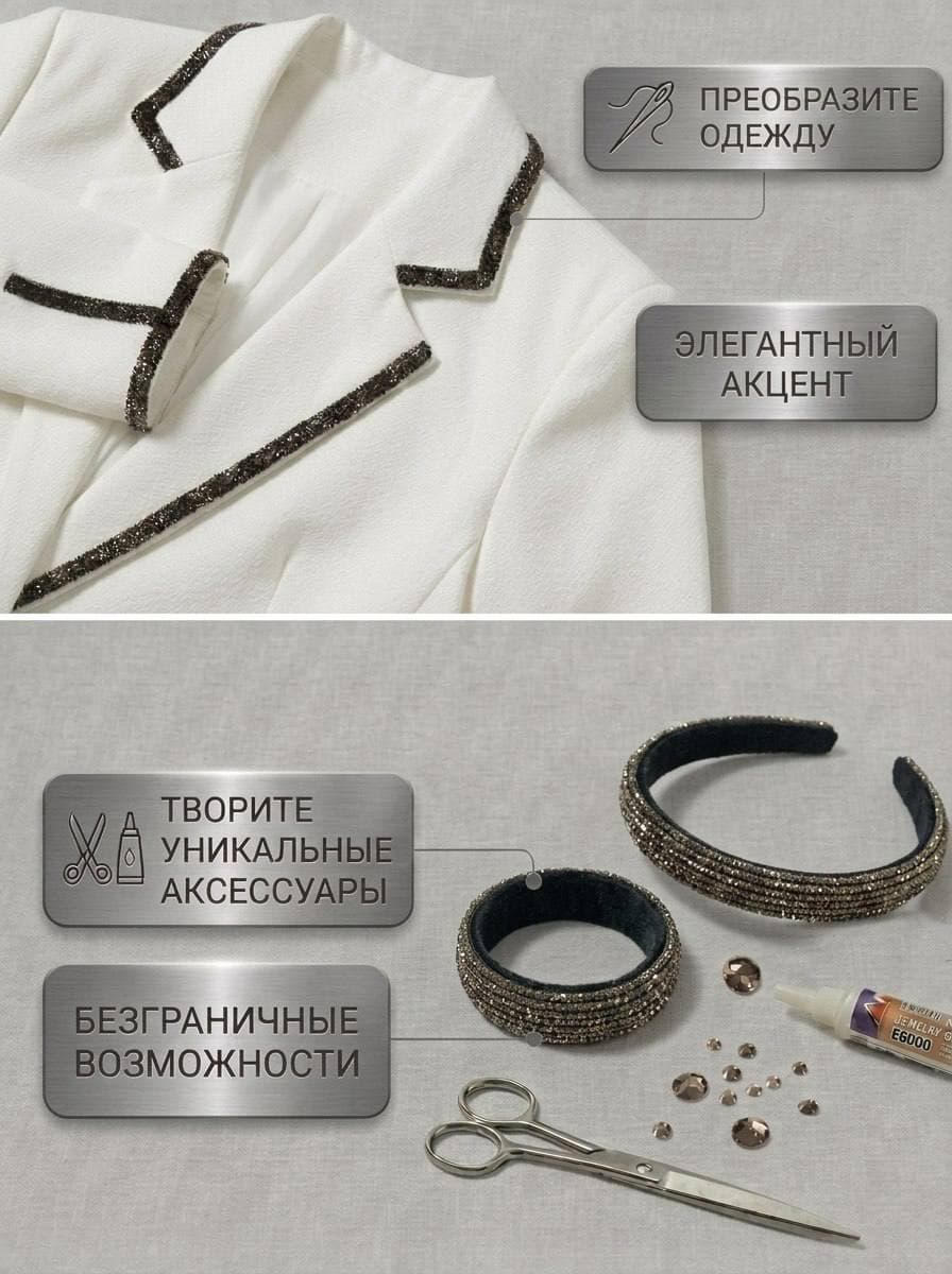 Стразовый шнур со стразами для рукоделия 4 мм, 50 м, песчаный металл 030