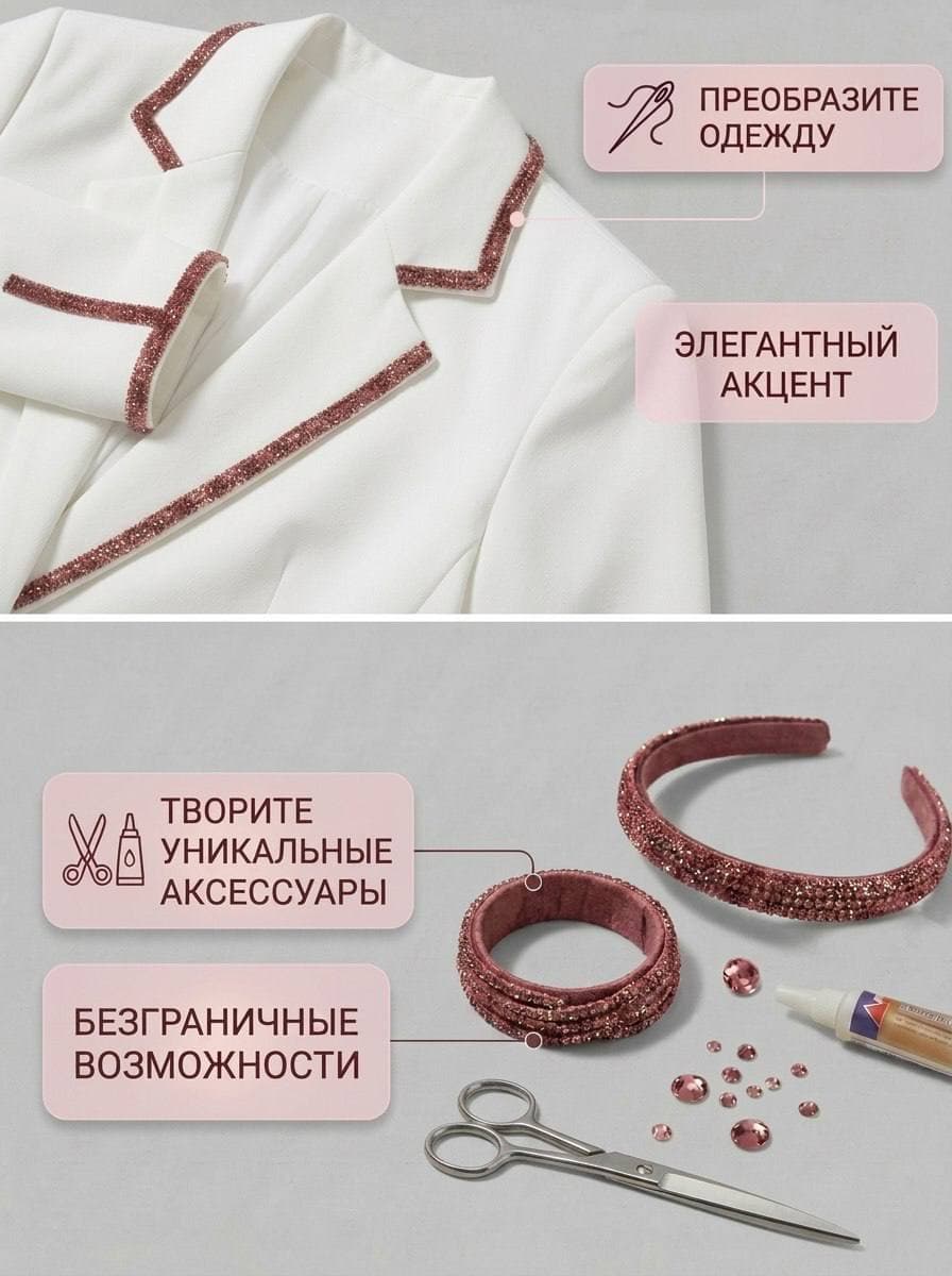 Стразовый шнур со стразами для рукоделия 4 мм, 50 м, пыльно-розовый 016