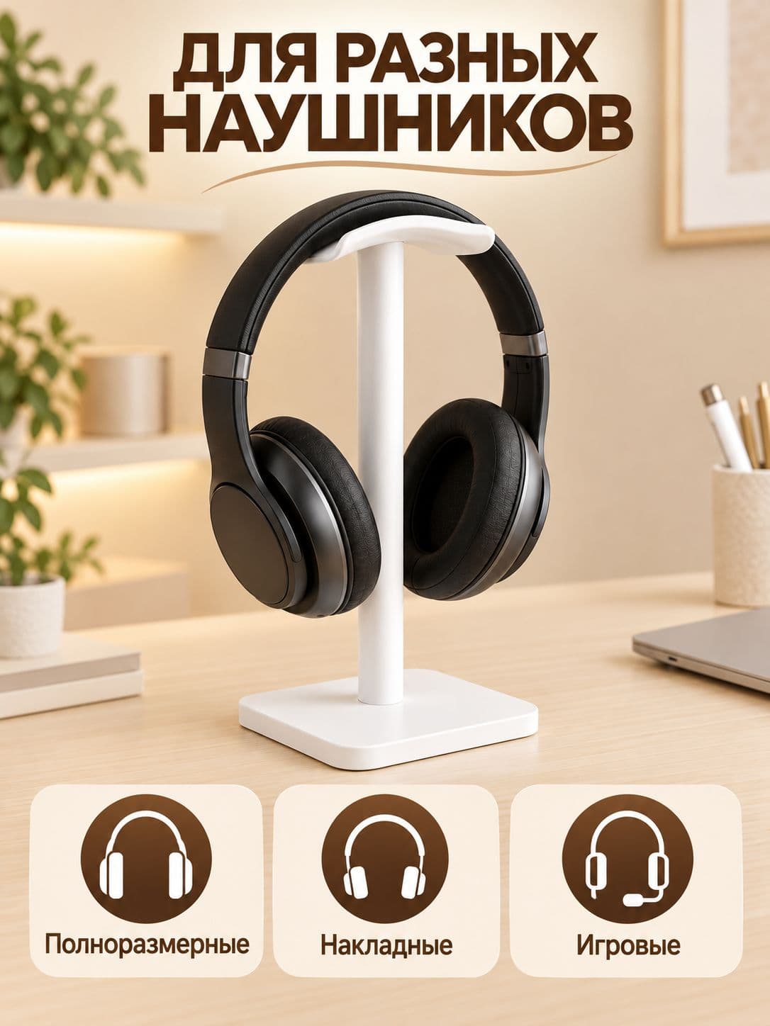Подставка для наушников, белая
