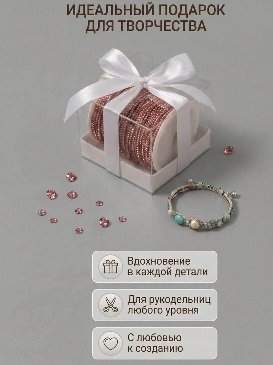 Стразовый шнур со стразами для рукоделия 4 мм, 50 м, нежно-розовый 032