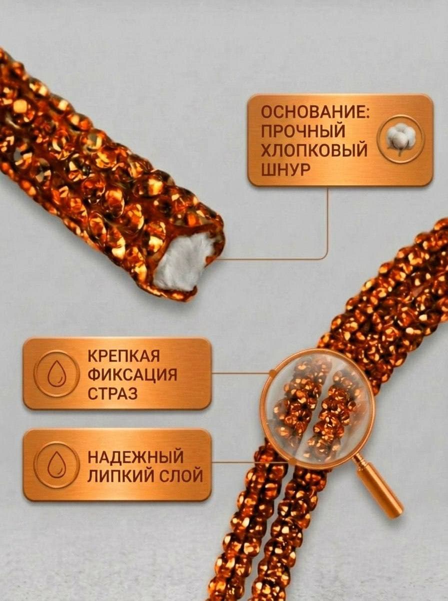 Стразовый шнур со стразами для рукоделия 4 мм, 50 м, оранжевый 023