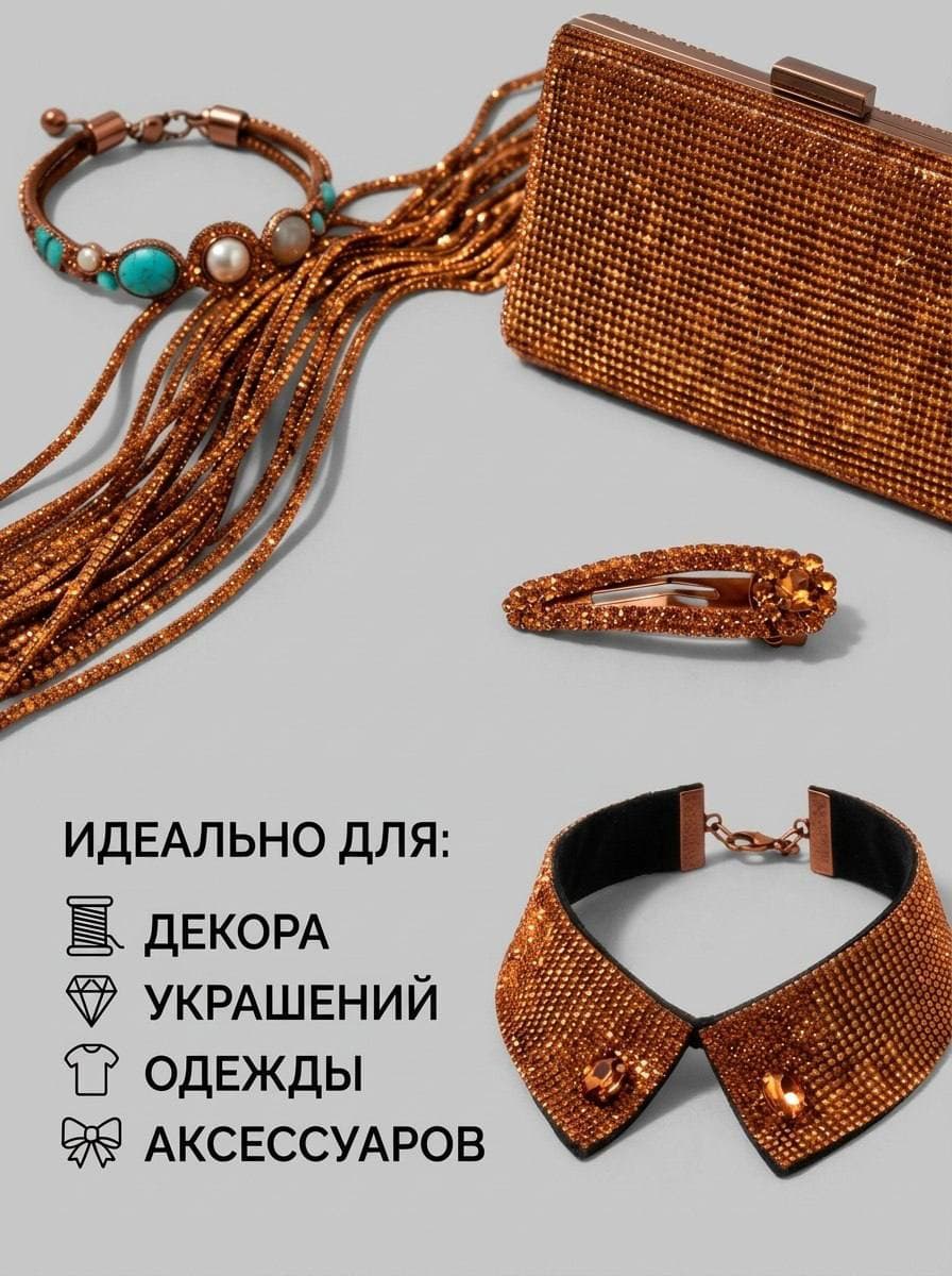 Стразовый шнур со стразами для рукоделия 4 мм, 50 м, оранжевый 023
