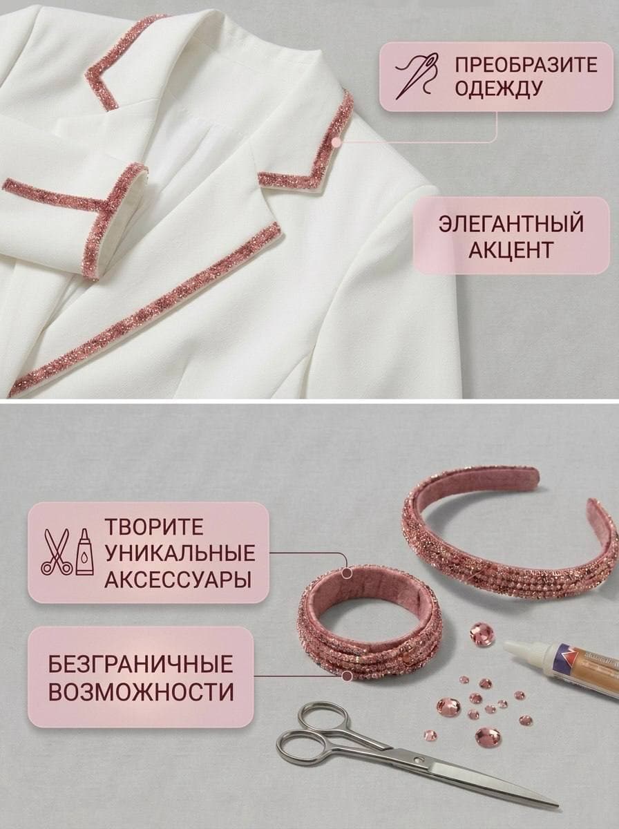 Стразовый шнур со стразами для рукоделия 4 мм, 50 м, нежно-розовый 032
