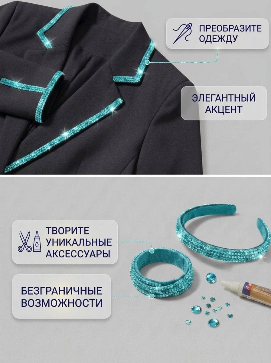 Стразовый шнур со стразами для рукоделия 4 мм, 50 м, светло-бирюзовый 012