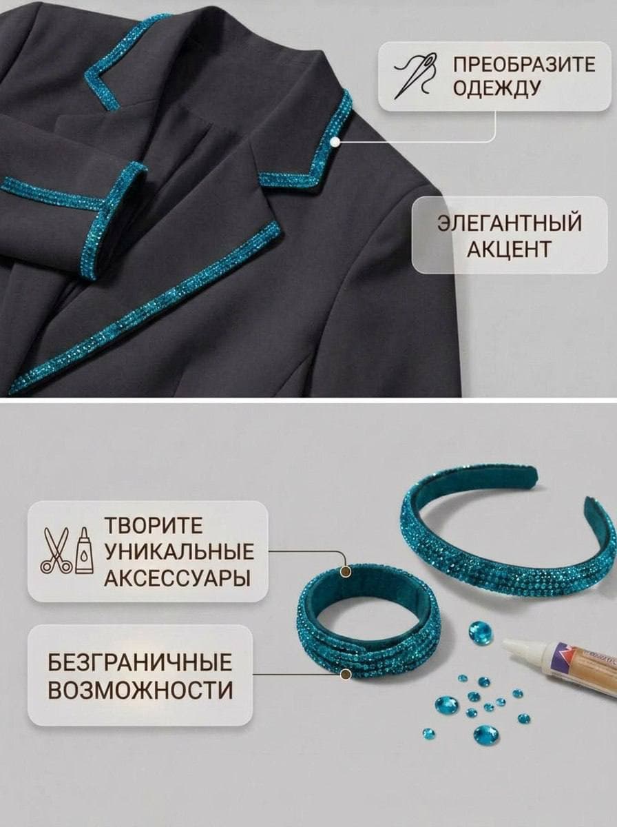 Стразовый шнур со стразами для рукоделия 4 мм, 50 м, бирюзовый 013