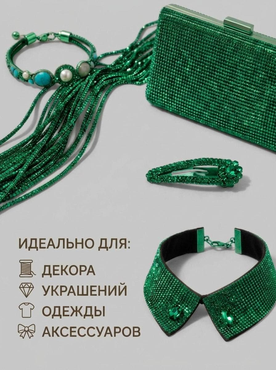 Стразовый шнур со стразами для рукоделия 4 мм, 50 м, темно-зеленый 028