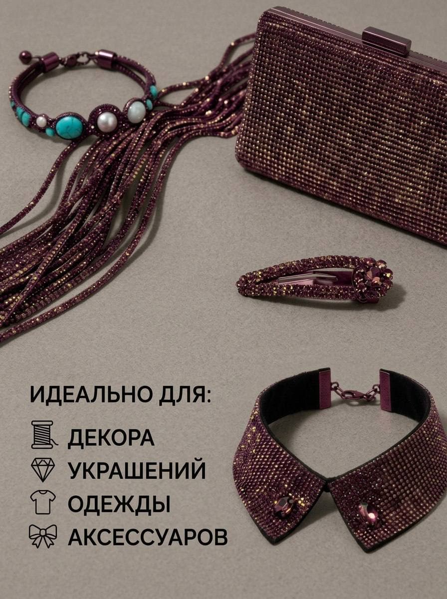 Стразовый шнур со стразами для рукоделия 4 мм, 50 м, темно-фиолетовый 019
