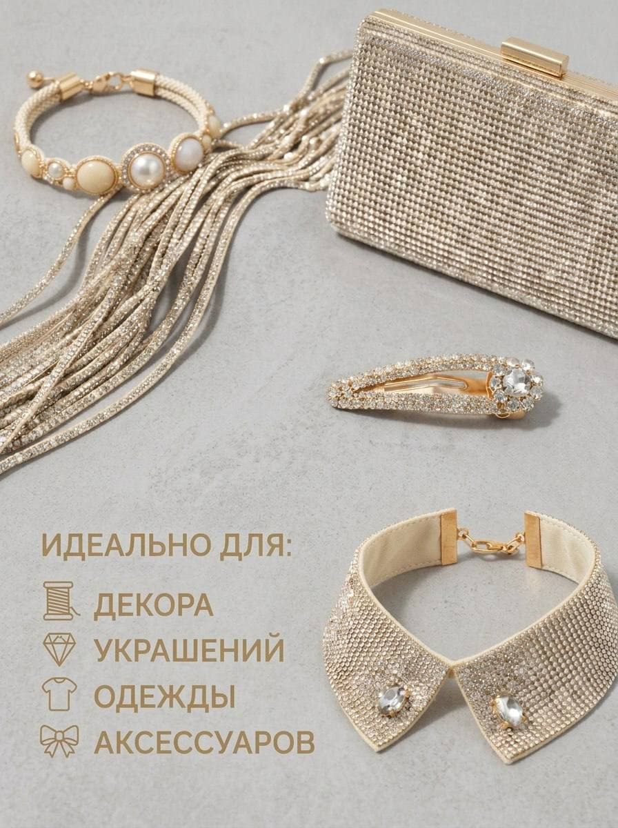 Стразовый шнур со стразами для рукоделия 4 мм, 50 м, слоновая кость 020