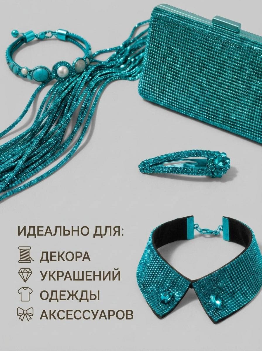 Стразовый шнур со стразами для рукоделия 4 мм, 50 м, бирюзовый 013
