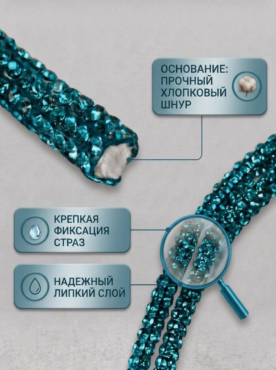 Стразовый шнур со стразами для рукоделия 4 мм, 50 м, морской 015