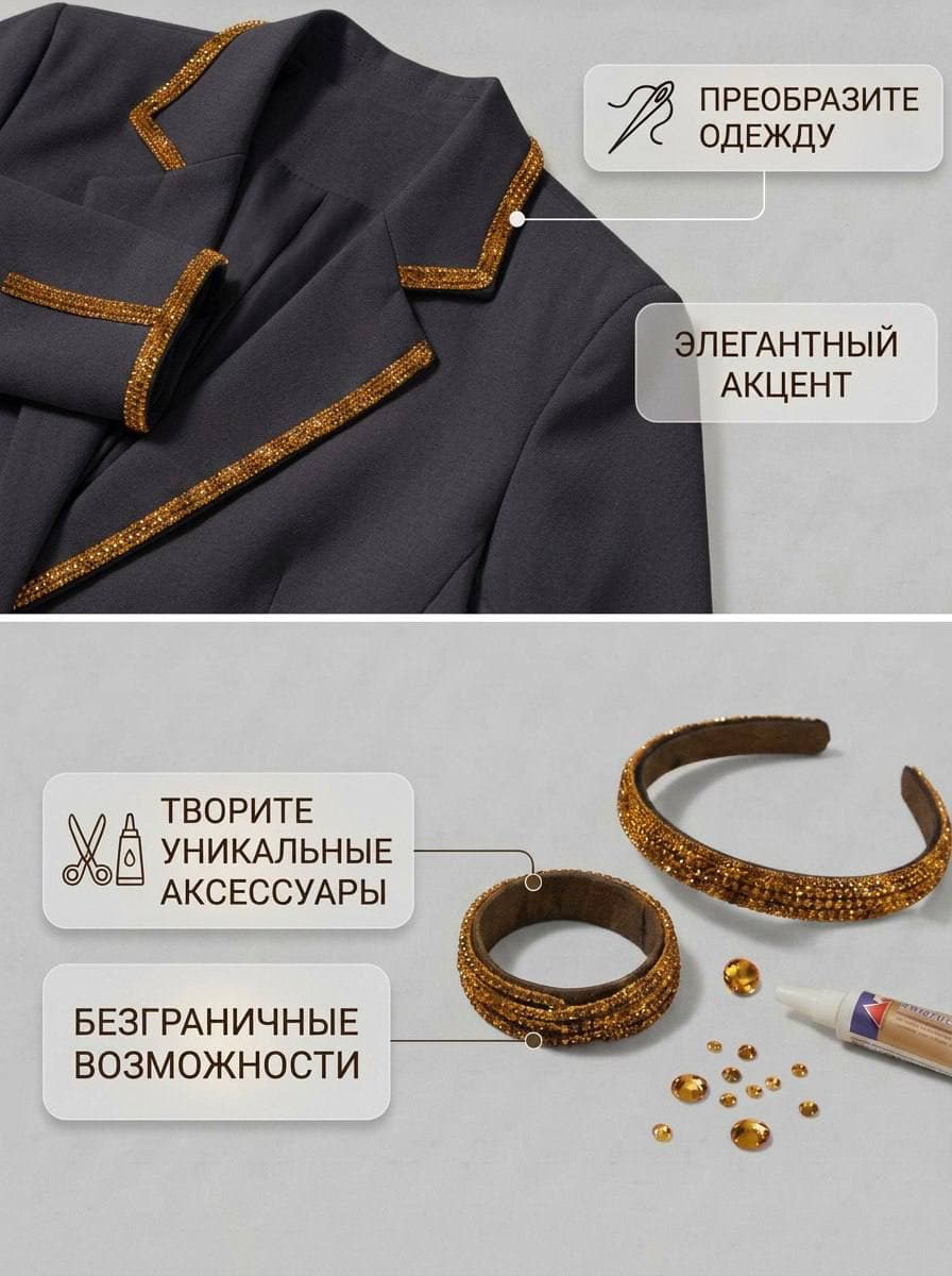 Стразовый шнур со стразами для рукоделия 4 мм, 50 м, оранжевый 023