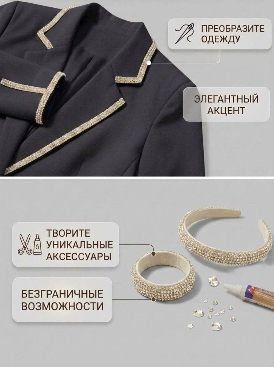 Стразовый шнур со стразами для рукоделия 4 мм, 50 м, слоновая кость 020