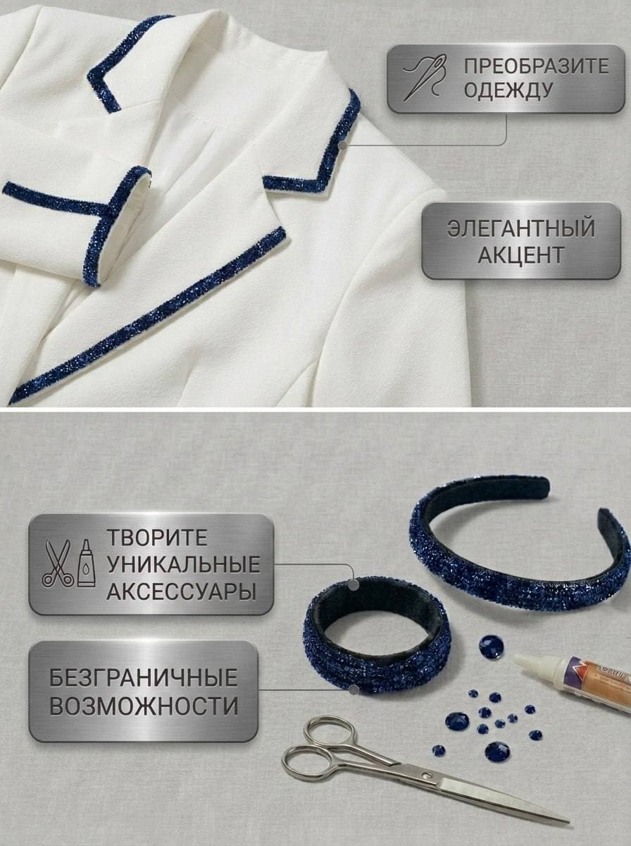 Стразовый шнур со стразами для рукоделия 4 мм, 50 м, темно-синий 025