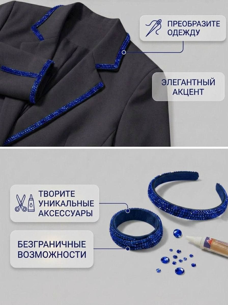 Стразовый шнур со стразами для рукоделия 4 мм, 50 м, синий 011